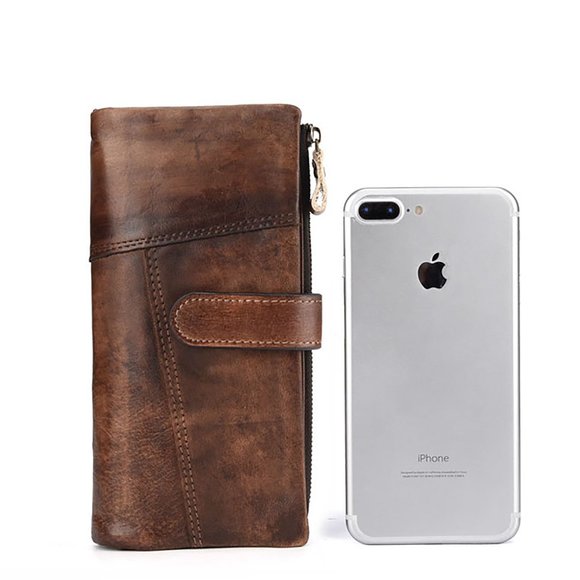 RSWSP Vintage Men's Genuine Leather Long Wallet w/ Detachable Zipper Pocket - Picture 2 of 13
